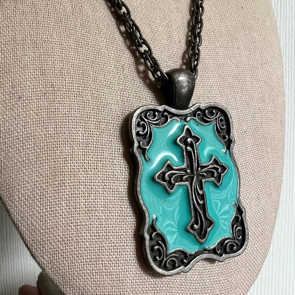 Large Statement Rectangle Cross Pendant Silver To… - image 3